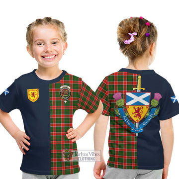 Pollock Tartan Kid T-Shirt Alba with Scottish Lion Royal Arm Half Style - Tartan Vibes Clothing