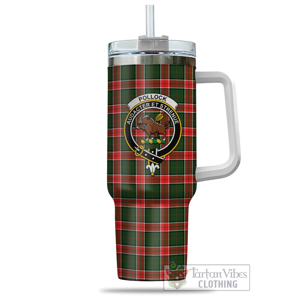 Pollock Tartan Tumbler with Handle with Family Crest - Tartan Vibes Clothing
