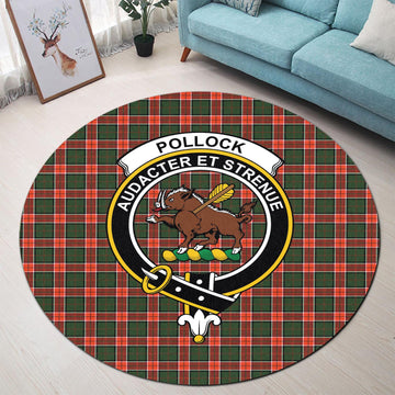Pollock Tartan Round Rug with Family Crest - Tartan Vibes Clothing