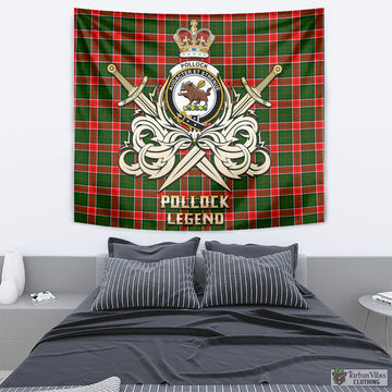 Pollock Tartan Tapestry with Clan Crest and the Golden Sword of Courageous Legacy - Tartan Vibes Clothing