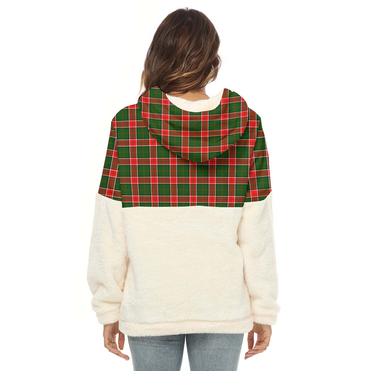 Pollock Tartan Half Style Women's Borg Fleece Hoodie with Half Zip - Tartan Vibes Clothing