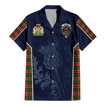 Pollock Tartan Hawaiian Shirt with Family Crest and Scottish Thistle Vibes Sport Style - Tartan Vibes Clothing