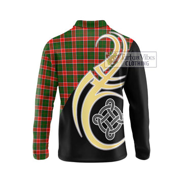 Pollock Tartan Long Sleeve Polo Shirt with Family Crest and Celtic Symbol Style - Tartan Vibes Clothing