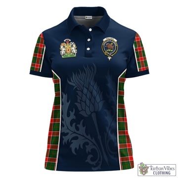 Pollock Tartan Women's Polo Shirt with Family Crest and Scottish Thistle Vibes Sport Style - Tartan Vibes Clothing
