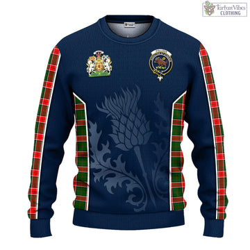 Pollock Modern Tartan Knitted Sweatshirt with Family Crest and Scottish Thistle Vibes Sport Style