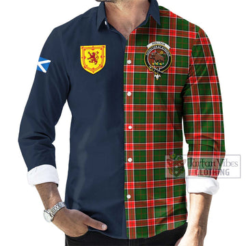 Pollock Tartan Long Sleeve Button Shirt Alba with Scottish Lion Royal Arm Half Style Men's Shirt - Tartan Vibes Clothing