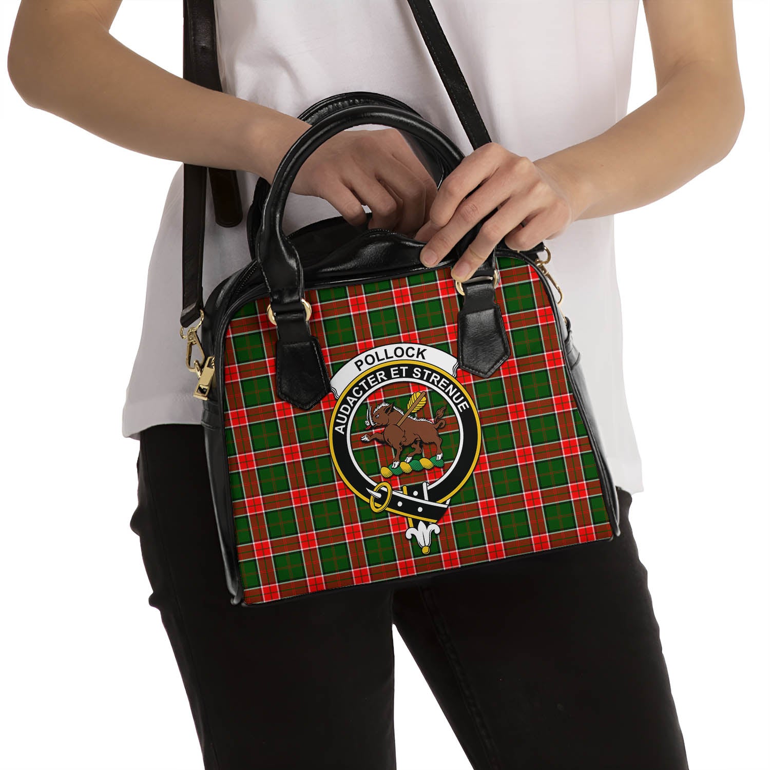 Pollock Tartan Shoulder Handbags with Family Crest - Tartan Vibes Clothing