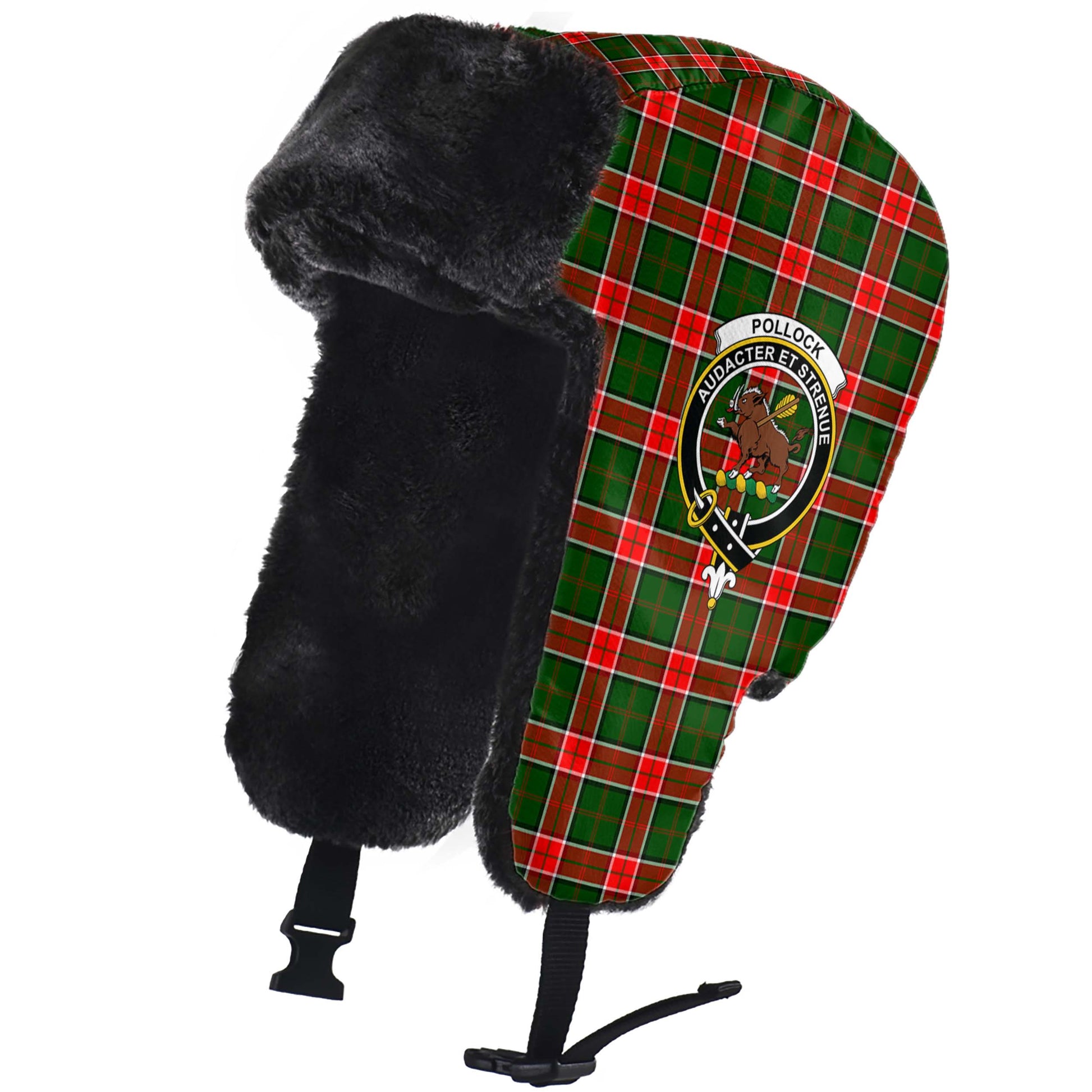 Pollock Modern Tartan Winter Trapper Hat with Family Crest - Tartanvibesclothing
