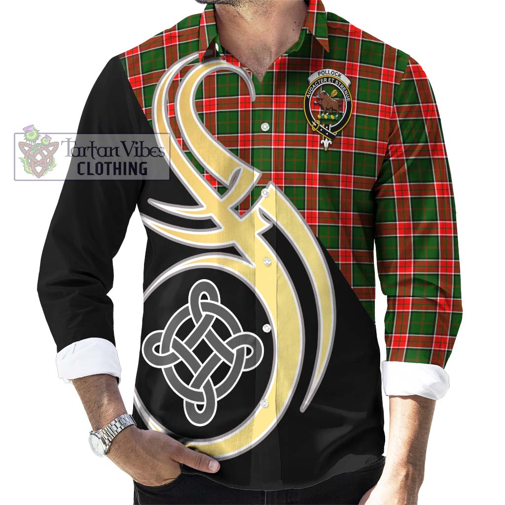 Pollock Tartan Long Sleeve Button Shirt with Family Crest and Celtic Symbol Style - Tartan Vibes Clothing