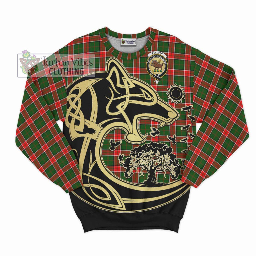 Pollock Tartan Sweatshirt with Family Crest Celtic Wolf Style - Tartan Vibes Clothing