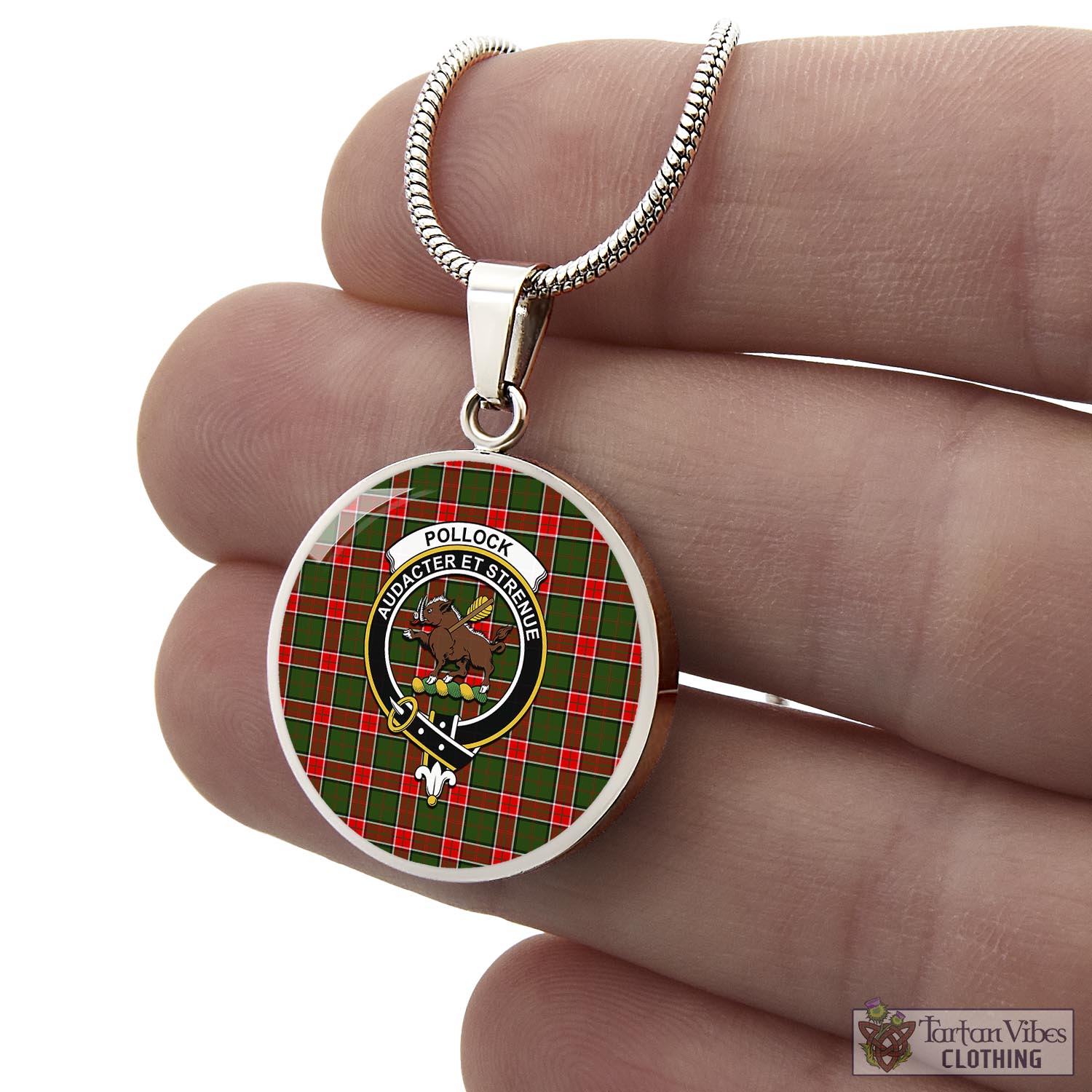 Pollock Tartan Circle Necklace with Family Crest - Tartan Vibes Clothing