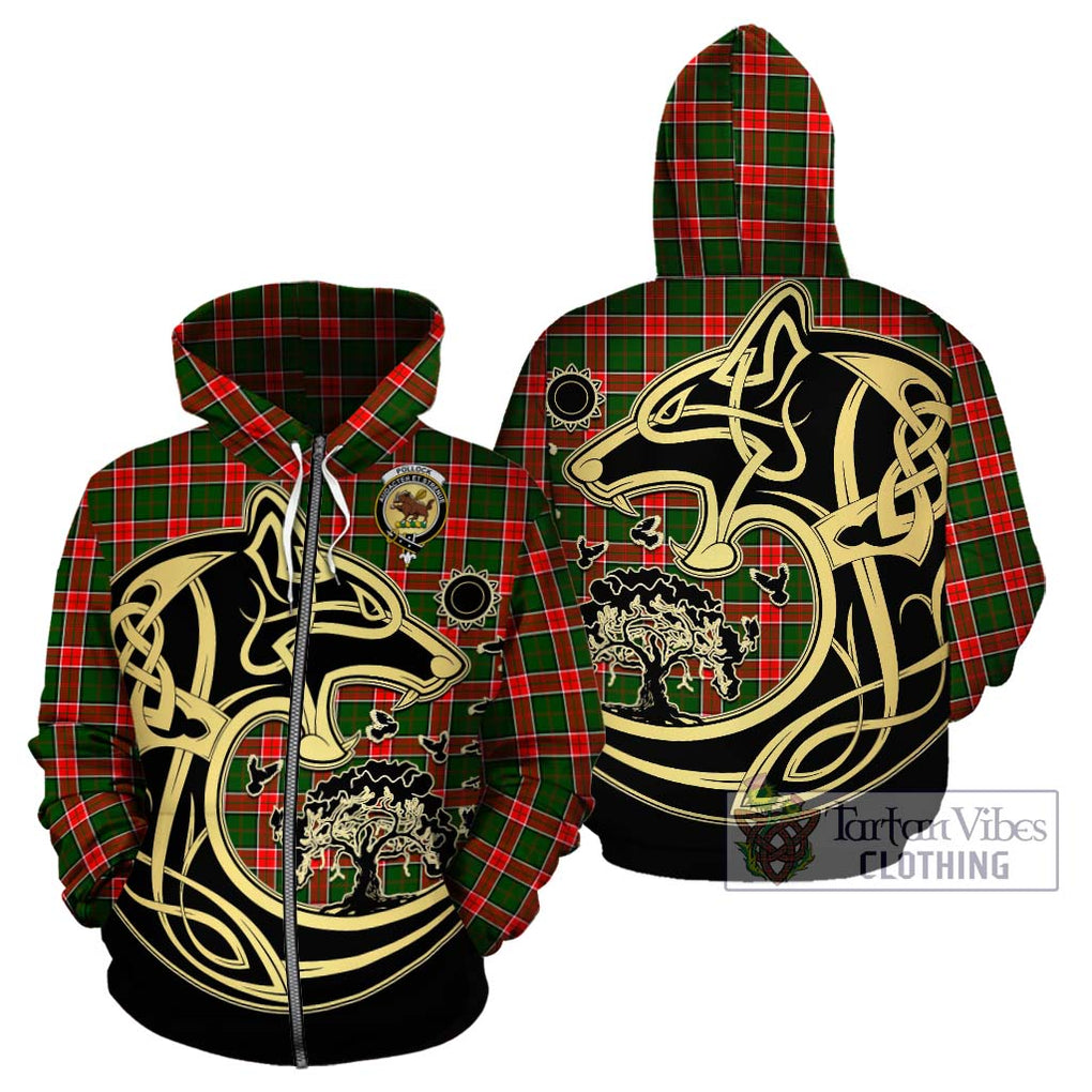 Pollock Tartan Hoodie with Family Crest Celtic Wolf Style - Tartan Vibes Clothing
