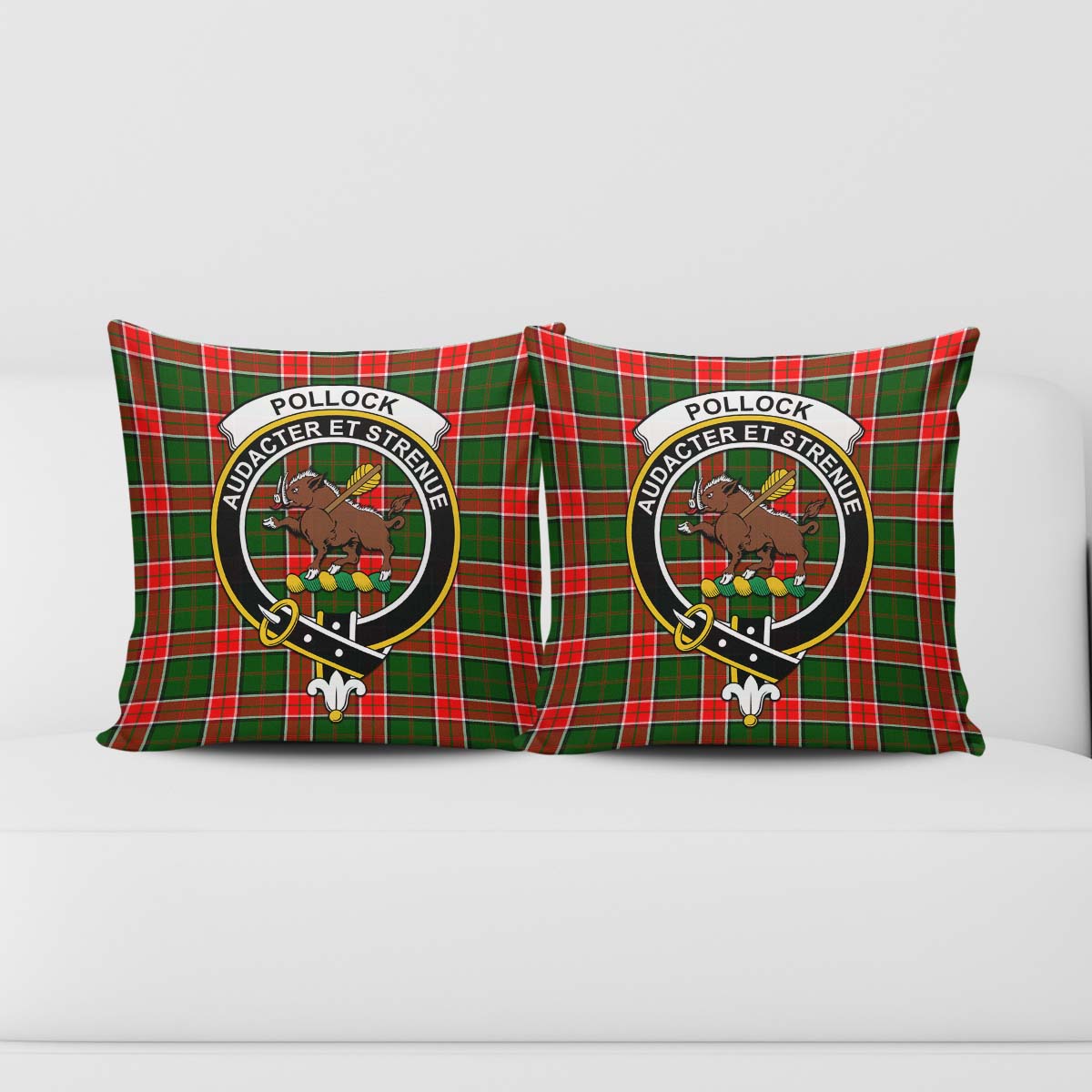 Pollock Tartan Pillow Cover with Family Crest - Tartan Vibes Clothing
