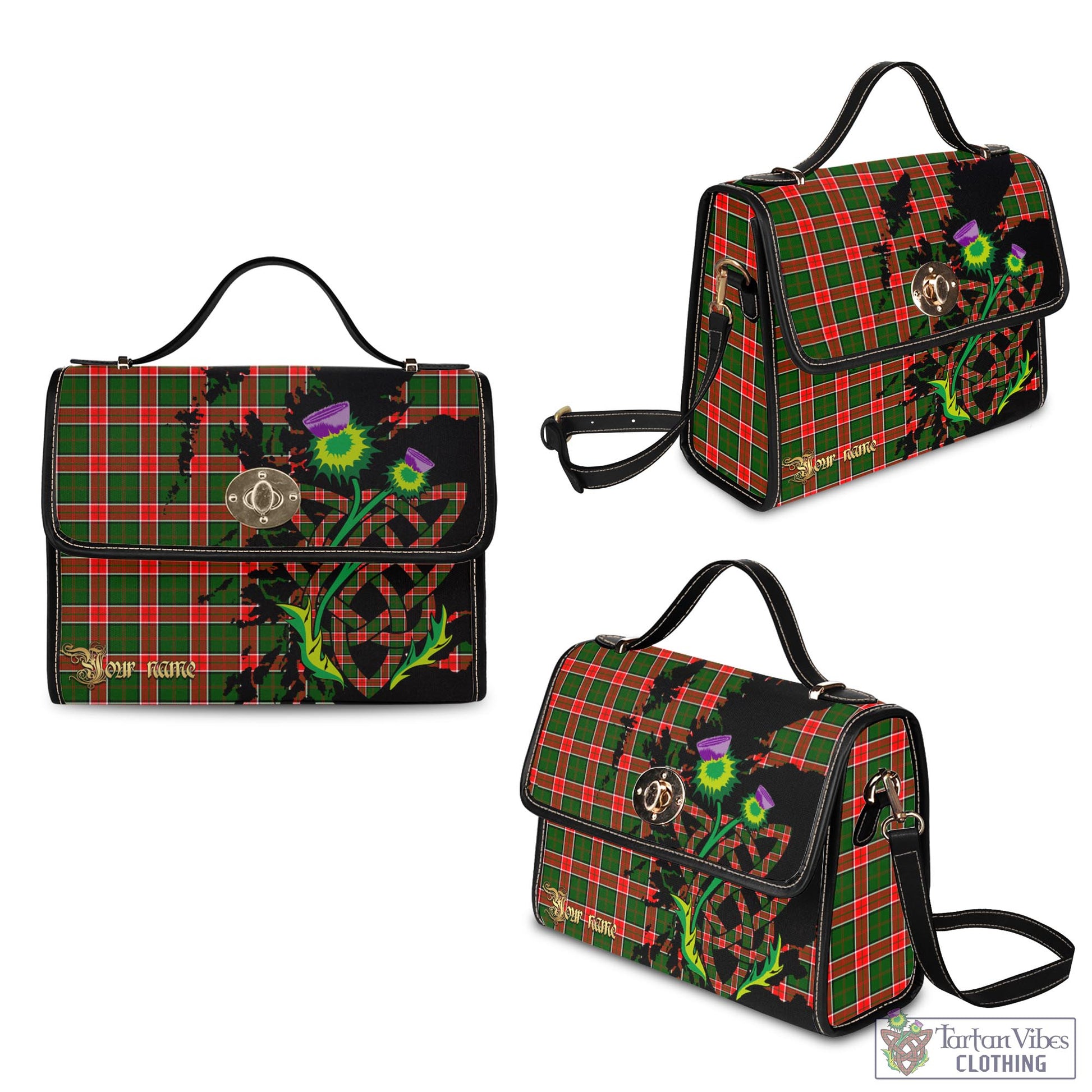 Tartan Vibes Clothing Pollock Modern Tartan Waterproof Canvas Bag with Scotland Map and Thistle Celtic Accents