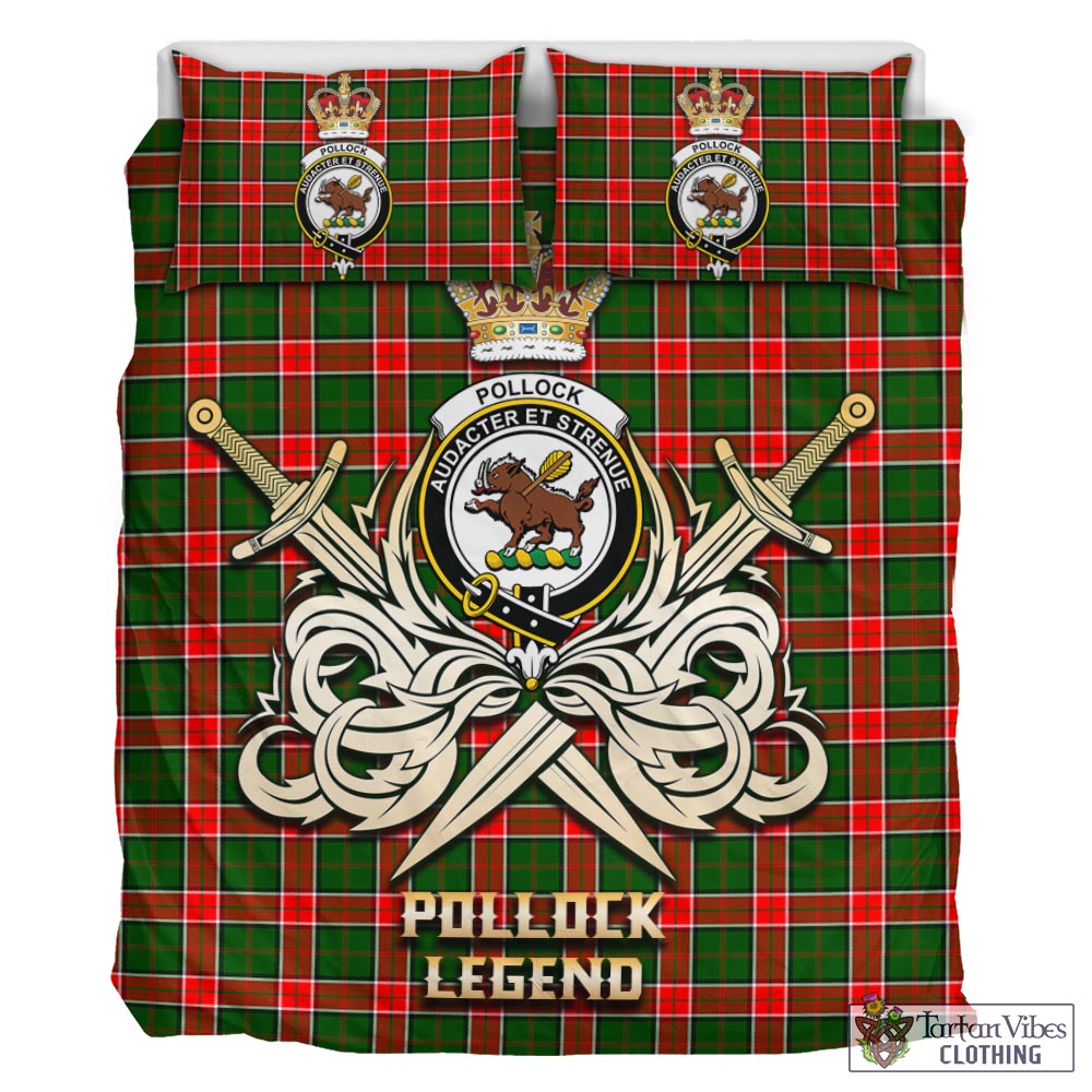Tartan Vibes Clothing Pollock Modern Tartan Bedding Set with Clan Crest and the Golden Sword of Courageous Legacy