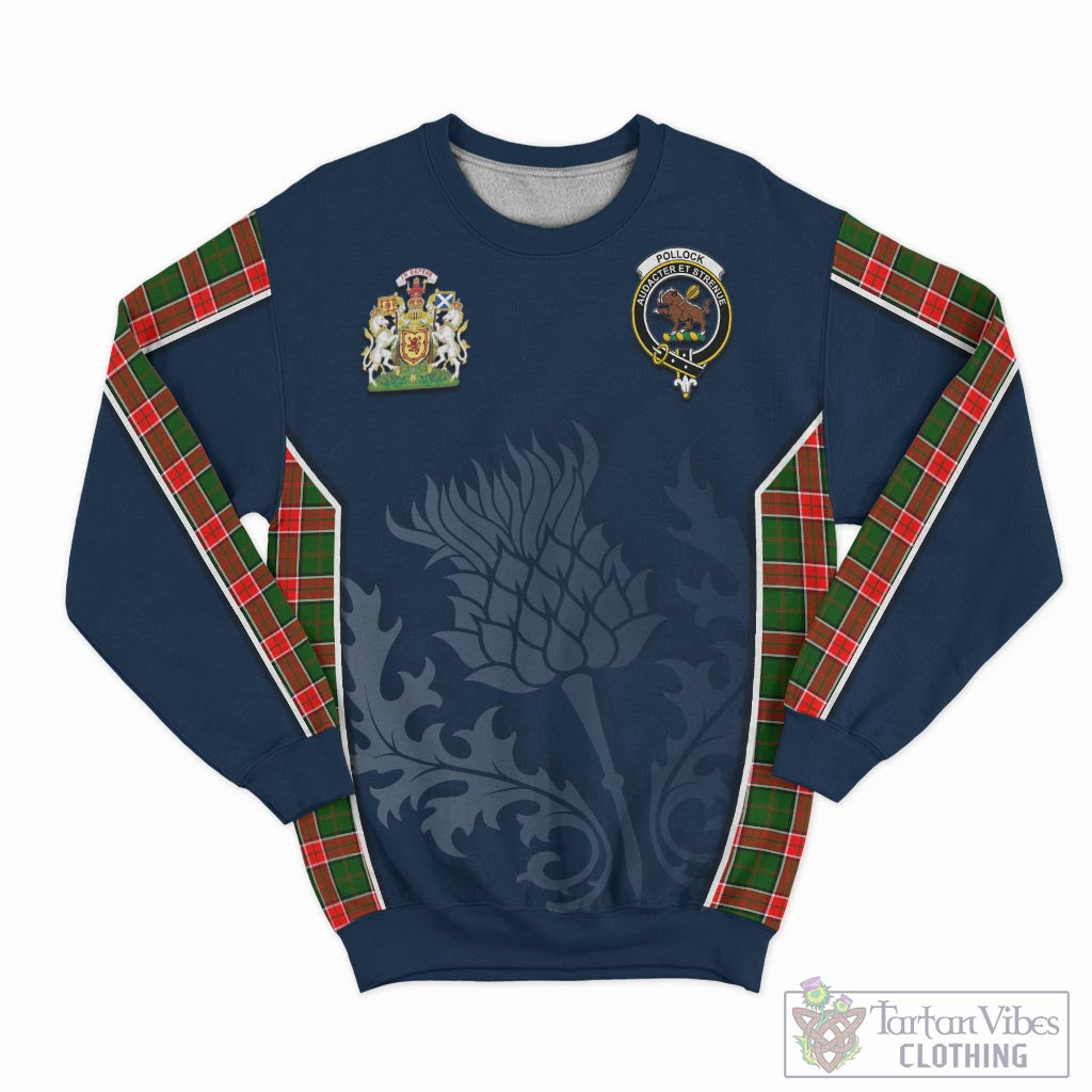 Pollock Tartan Sweatshirt with Family Crest and Scottish Thistle Vibes Sport Style - Tartan Vibes Clothing