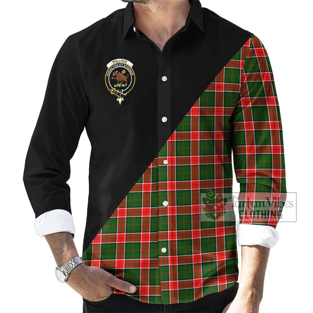 Pollock Tartan Long Sleeve Button Shirt with Family Crest and Military Logo Style - Tartanvibesclothing Shop