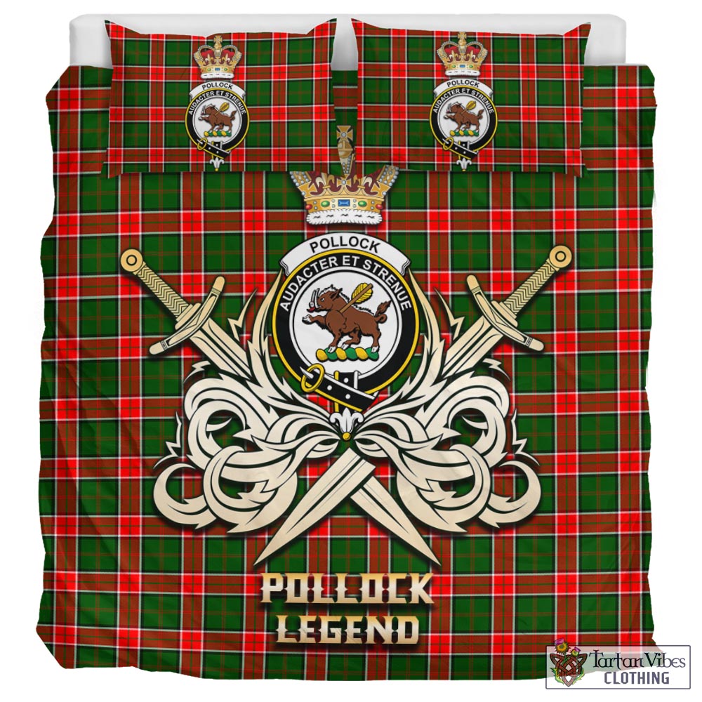 Tartan Vibes Clothing Pollock Modern Tartan Bedding Set with Clan Crest and the Golden Sword of Courageous Legacy