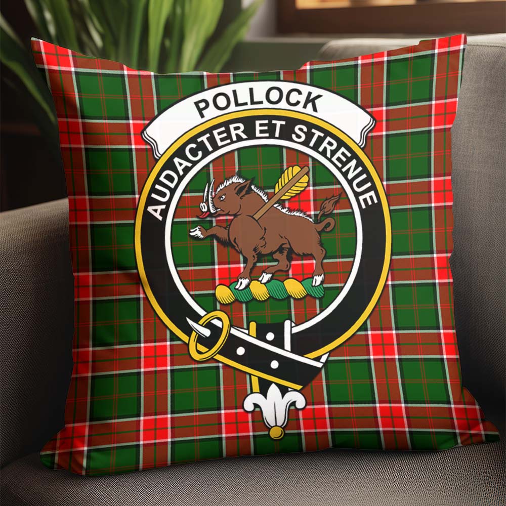 Pollock Tartan Pillow Cover with Family Crest - Tartan Vibes Clothing