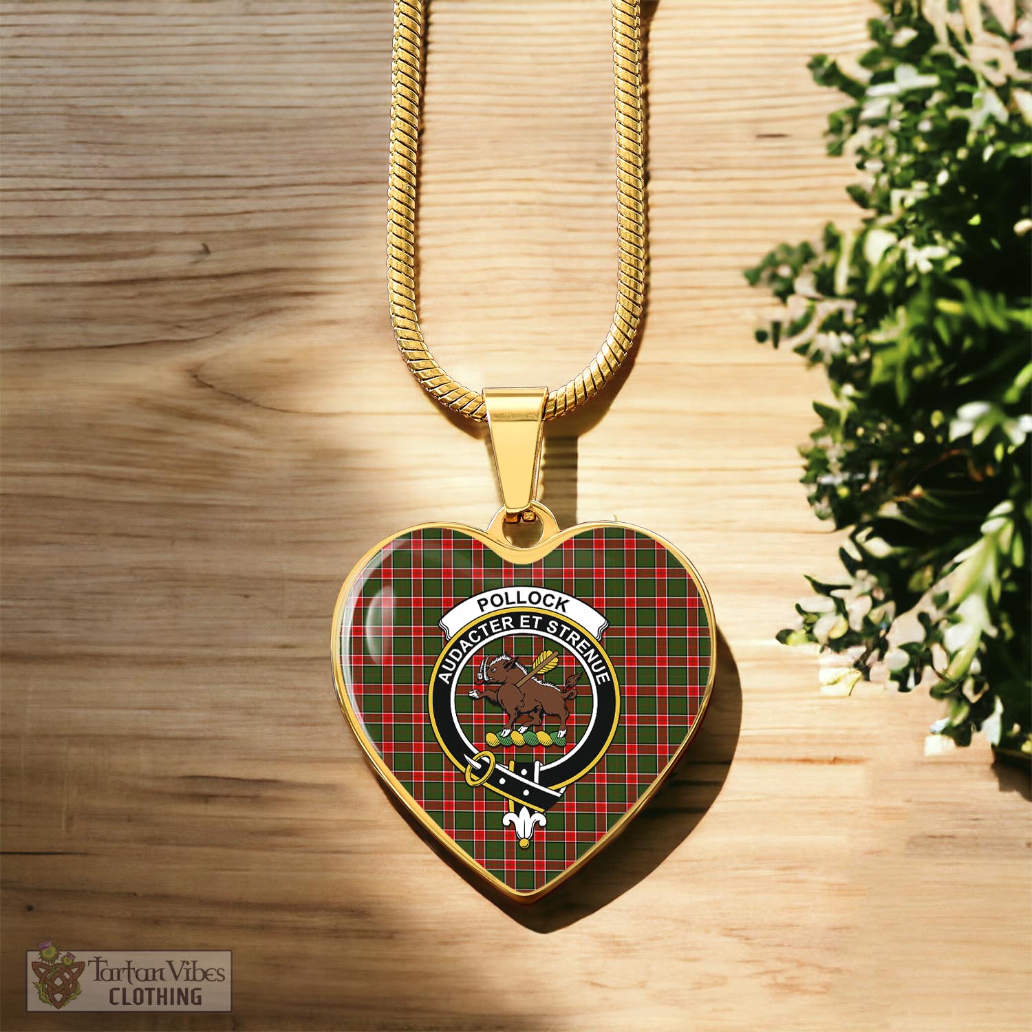 Pollock Tartan Heart Necklace with Family Crest Luxury Necklace (Gold) No - Tartan Vibes Clothing