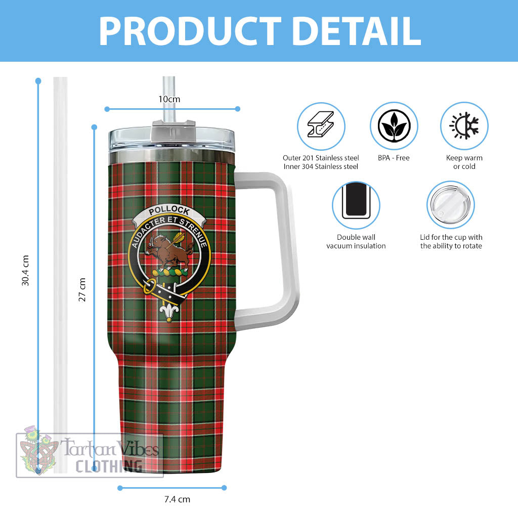 Pollock Tartan Tumbler with Handle with Family Crest - Tartan Vibes Clothing