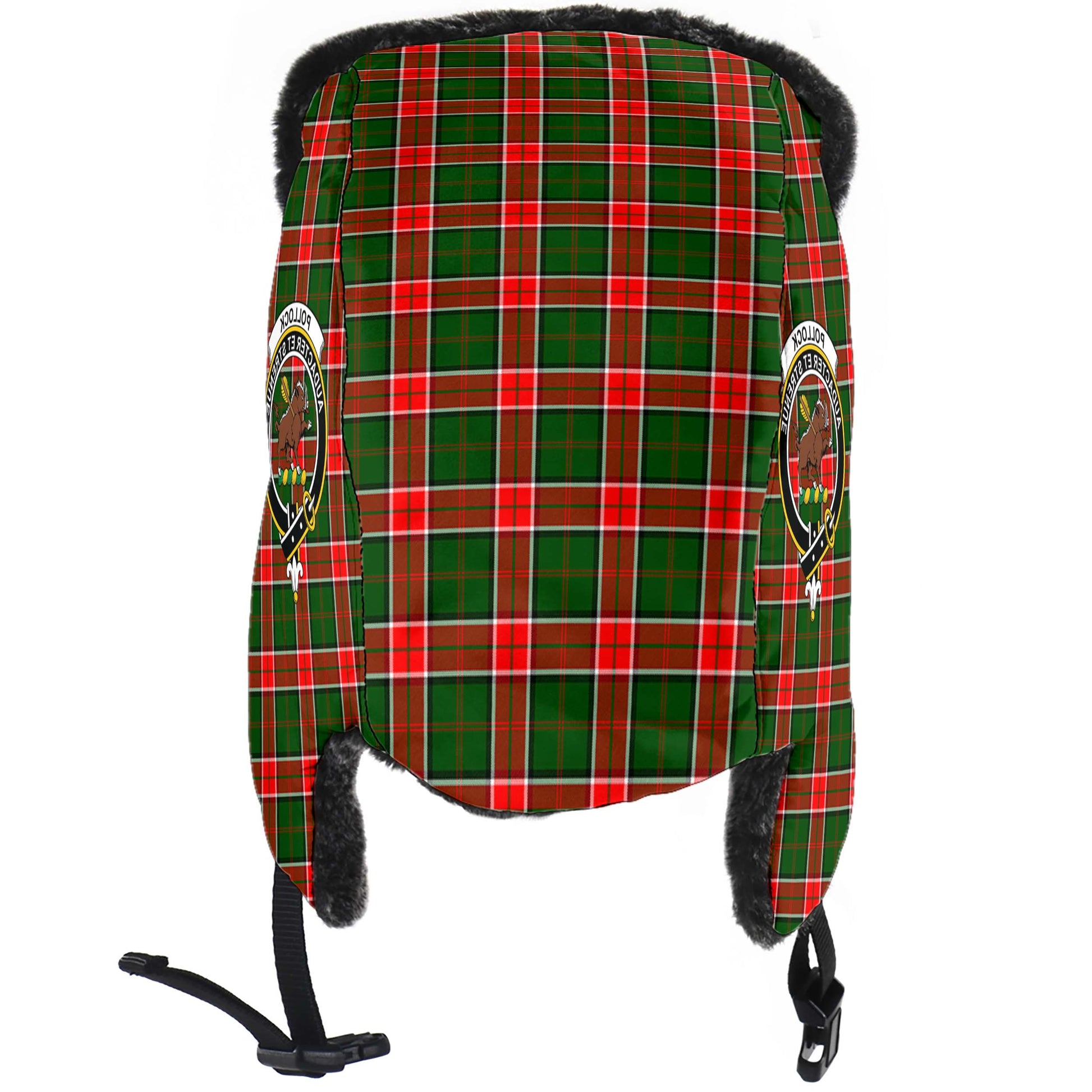 Pollock Modern Tartan Winter Trapper Hat with Family Crest - Tartanvibesclothing