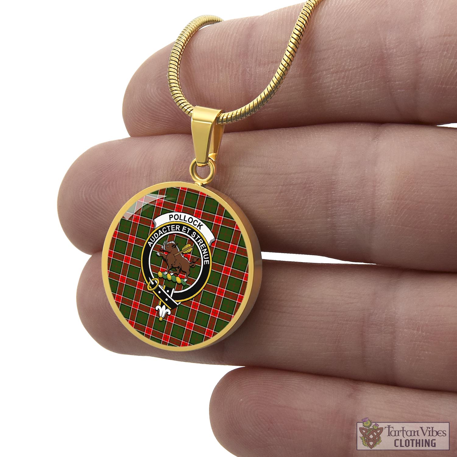 Pollock Tartan Circle Necklace with Family Crest - Tartan Vibes Clothing