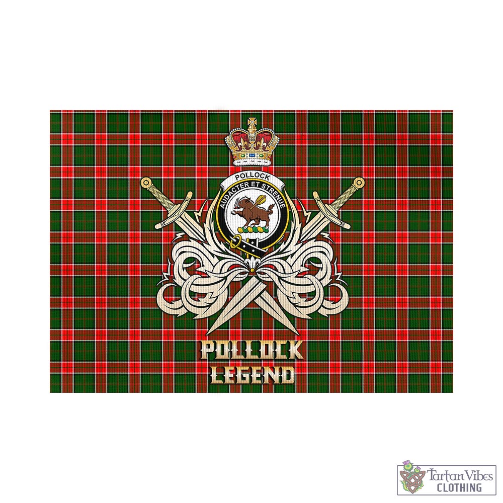 Tartan Vibes Clothing Pollock Modern Tartan Flag with Clan Crest and the Golden Sword of Courageous Legacy