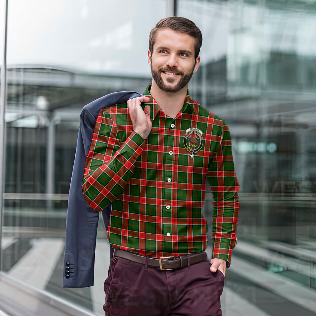 Pollock Tartan Long Sleeve Button Up Shirt with Family Crest - Tartan Vibes Clothing