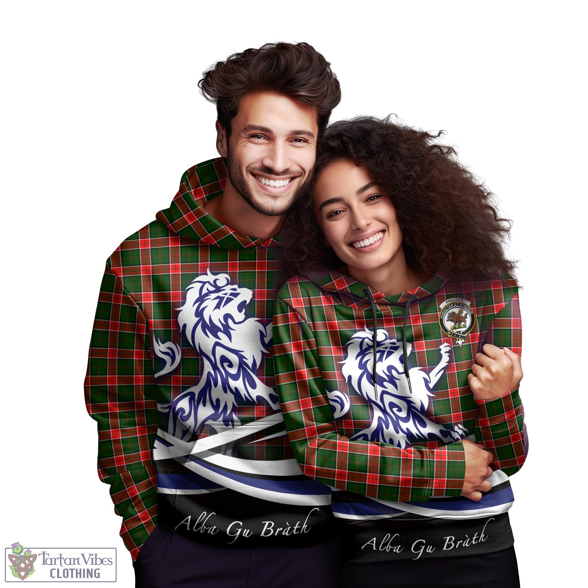 Pollock Tartan Hoodie with Alba Gu Brath Regal Lion Emblem - Tartan Vibes Clothing