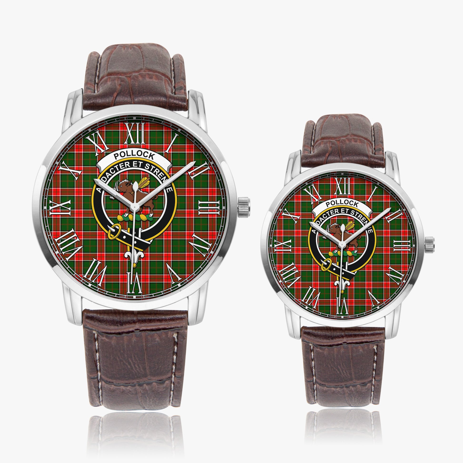 Pollock Tartan Family Crest Leather Strap Quartz Watch - Tartan Vibes Clothing