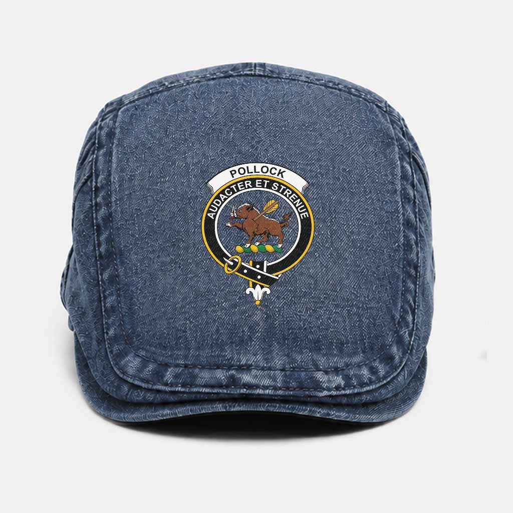 Pollock Scottish Clan Crest Washed Flat Cap - Unisex Jeff Cap One Size (Adjustable) Dark Blue - Tartan Vibes Clothing