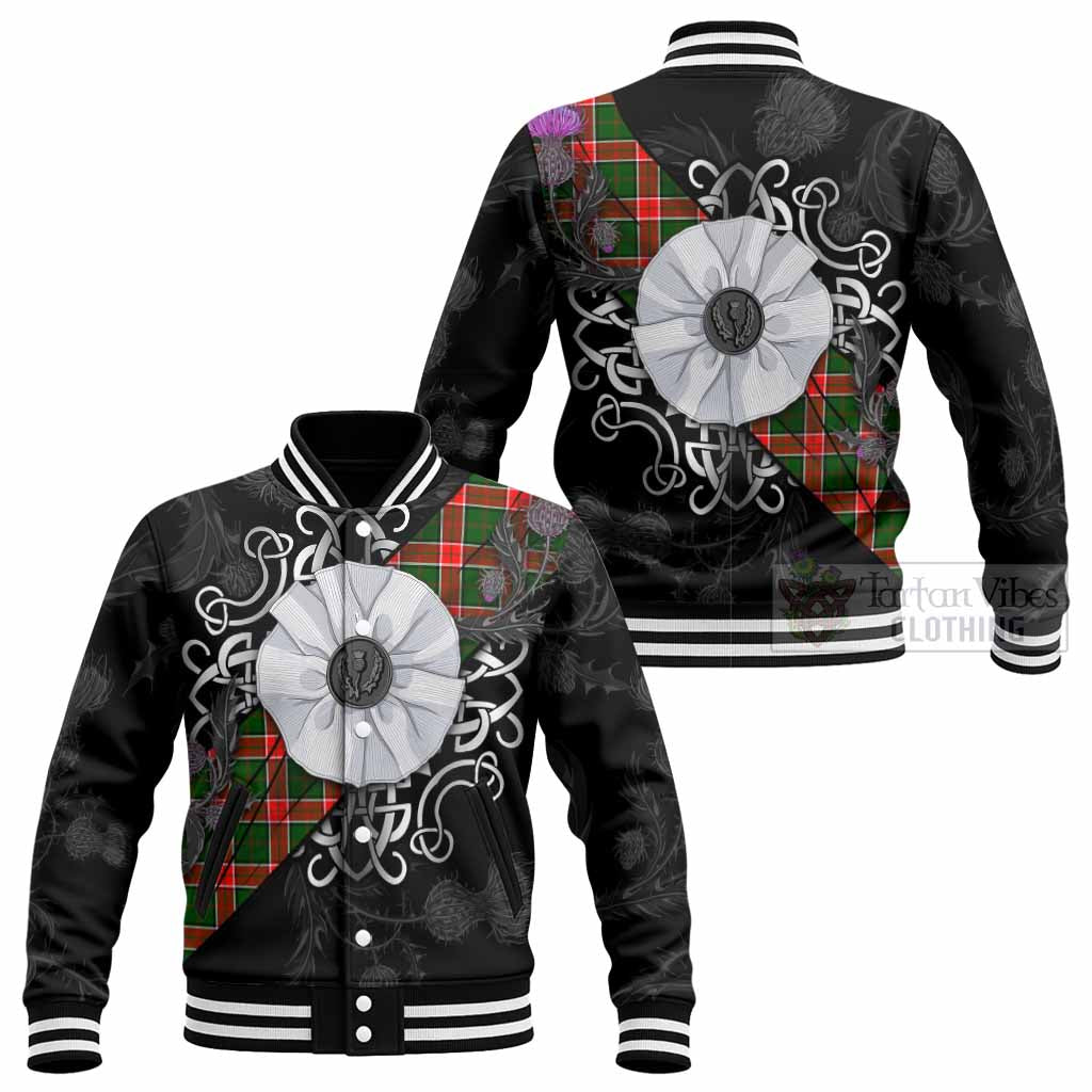 Pollock Tartan Baseball Jacket Jacobite White Rose - Tartan Vibes Clothing