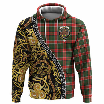 Pollock Tartan Crest Hoodie Celtic Knot and Triple Trickle Spiral Symbols