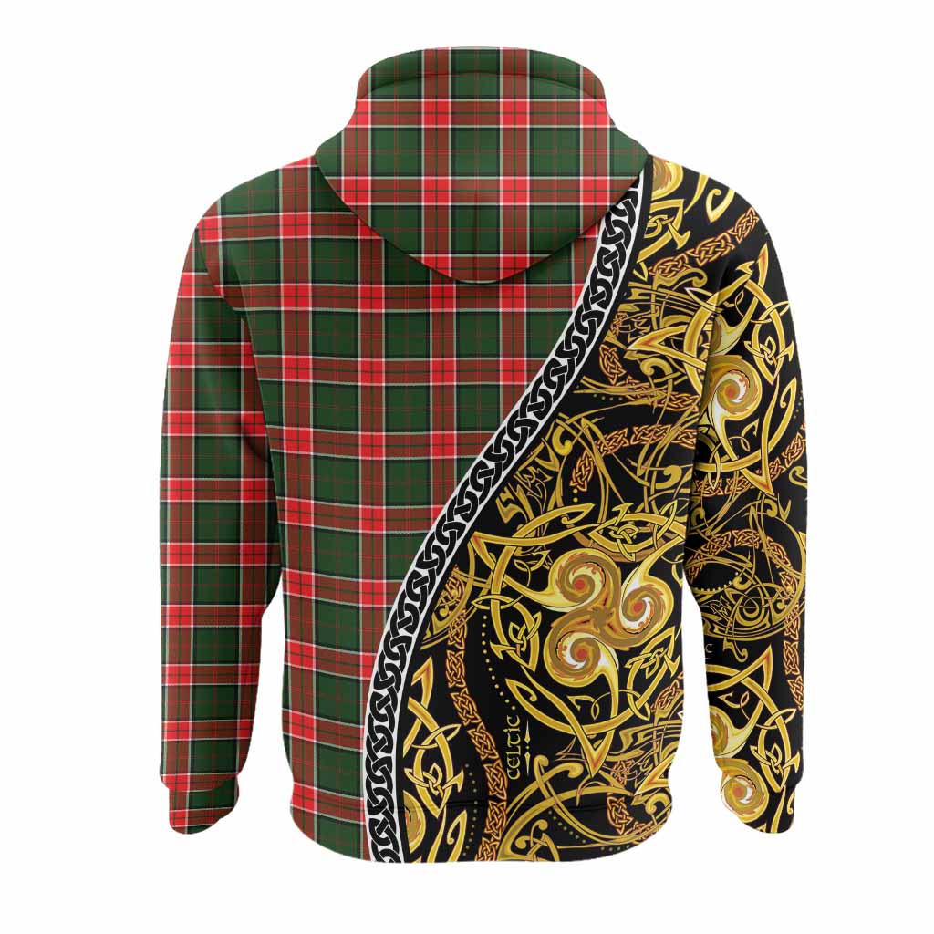 Pollock Tartan Crest Hoodie Celtic Knot and Triple Trickle Spiral Symbols