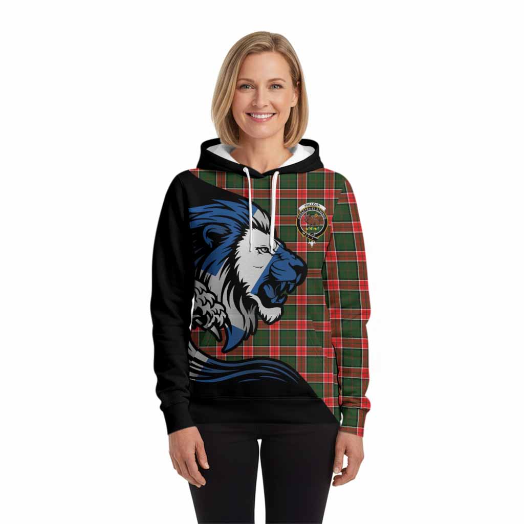 Pollock Tartan Crest Hoodie Scottish Golden Lions Wave Flow