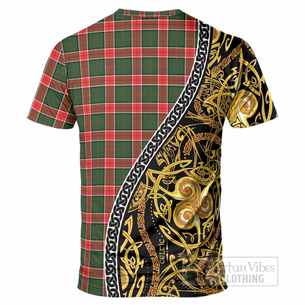 Pollock Tartan Crest T-Shirt Celtic Knot and Triple Trickle Spiral Symbols