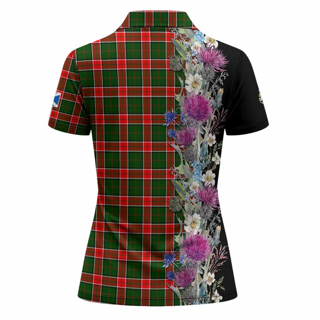 Pollock Tartan Crest Thistle Floral Women Polo Shirt
