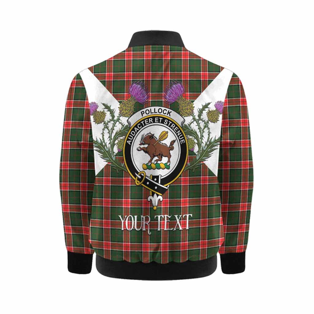 Pollock Tartan Family Crest Kid Bomber Jacket Scottish Burns Night Thistle Floral