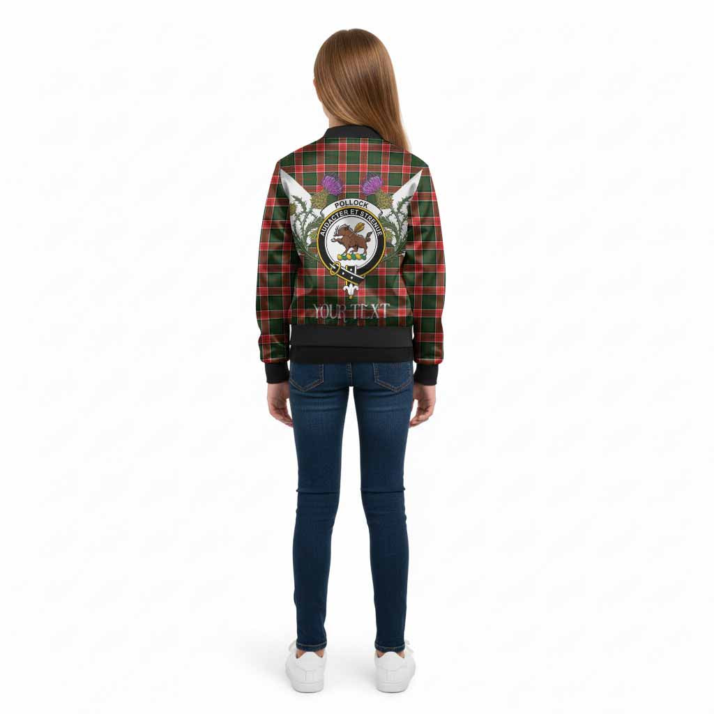 Pollock Tartan Family Crest Kid Bomber Jacket Scottish Burns Night Thistle Floral