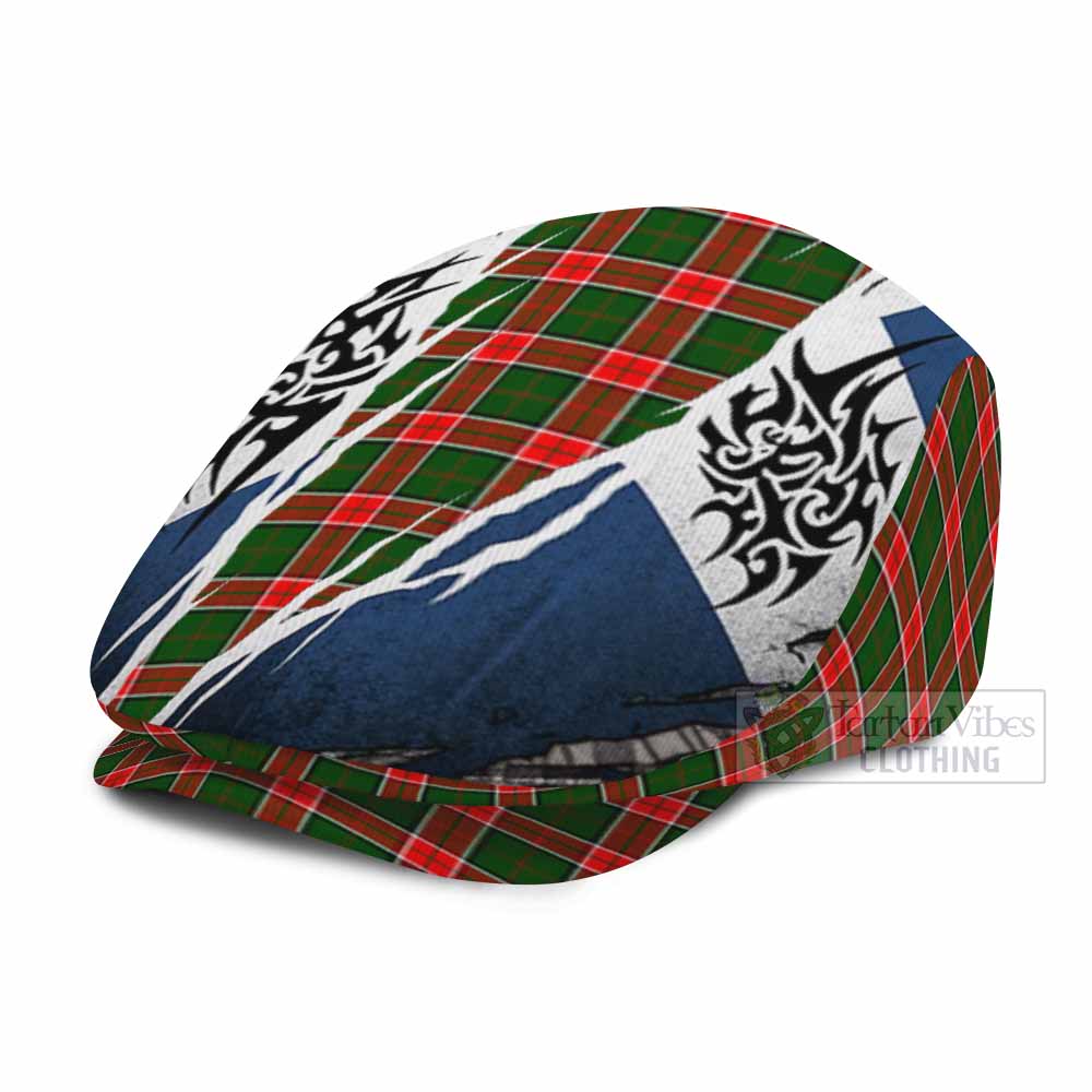 Pollock Tartan Flat Cap, Jeff Cap Scotland Flag Ripped Tribal Design