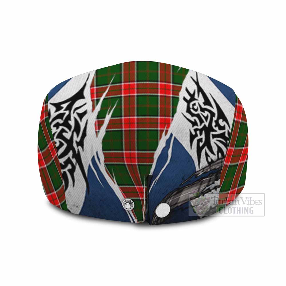 Pollock Tartan Flat Cap, Jeff Cap Scotland Flag Ripped Tribal Design