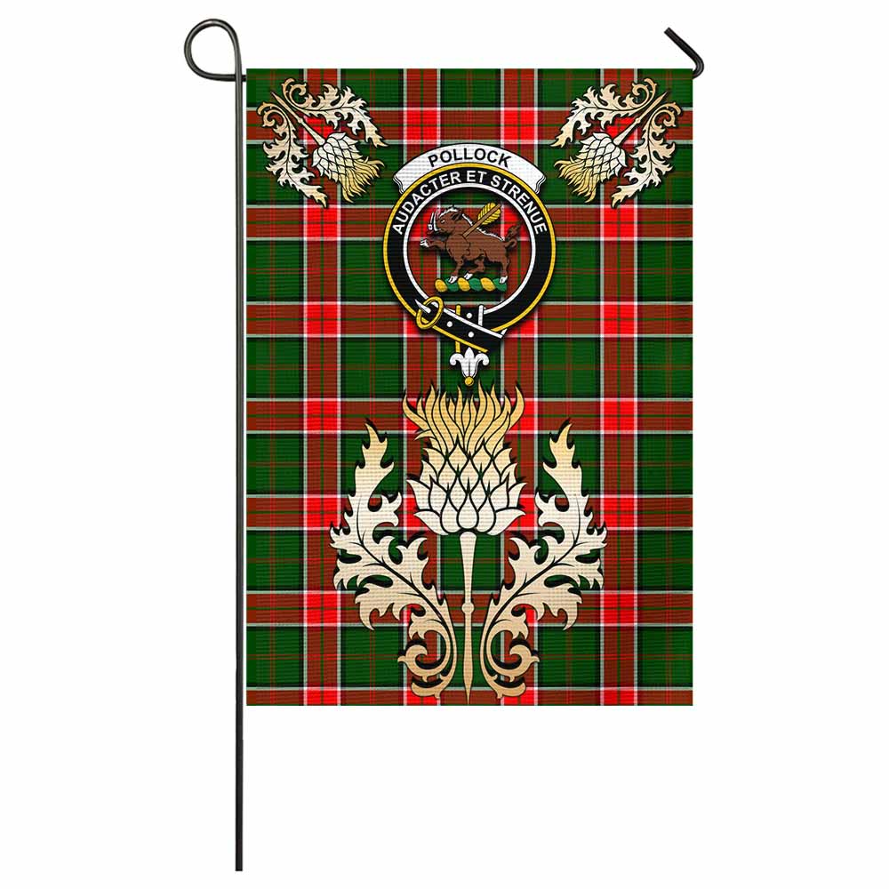 Pollock Tartan Garden Flag with Golden Regal Scottish Thistle Emblem - Tartan Vibes Clothing