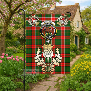 Pollock Tartan Garden Flag with Golden Regal Scottish Thistle Emblem - Tartan Vibes Clothing