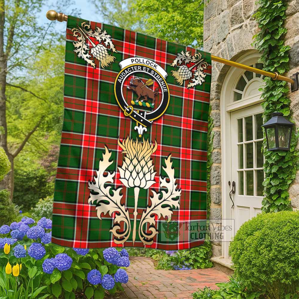 Pollock Tartan Garden Flag with Golden Regal Scottish Thistle Emblem - Tartan Vibes Clothing