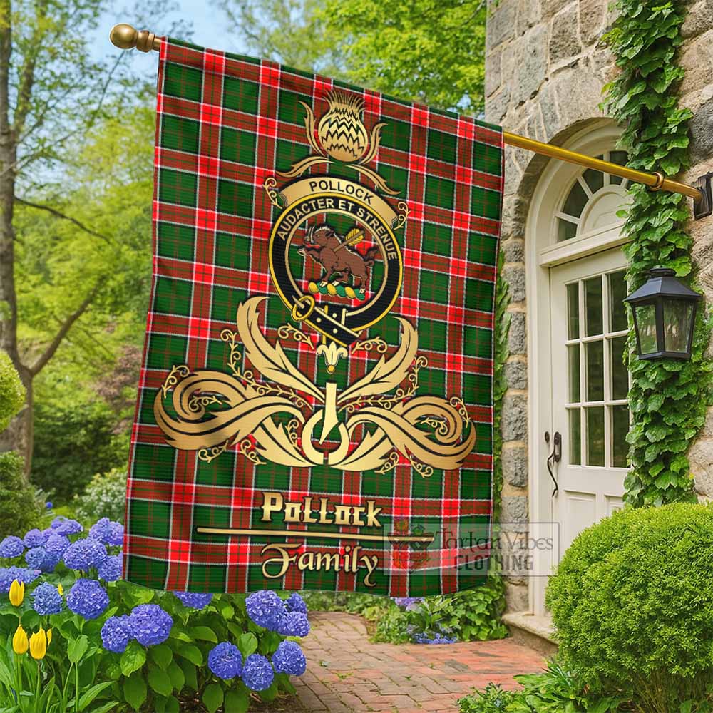 Pollock Tartan Garden Flag with Highland Thistle Cherish Family Crest Style - Tartan Vibes Clothing