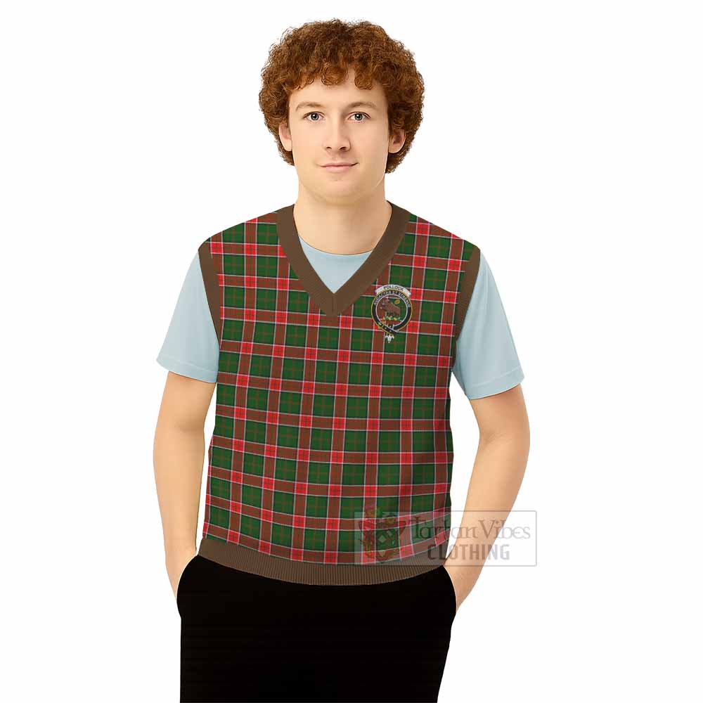 Pollock Tartan Knitted V-Neck Vest with Family Crest - Tartan Vibes Clothing