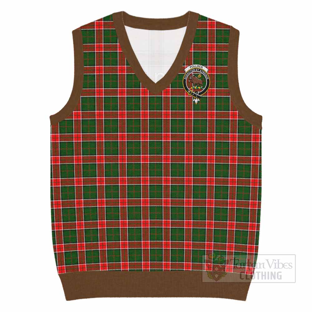 Pollock Tartan Knitted V-Neck Vest with Family Crest - Tartan Vibes Clothing