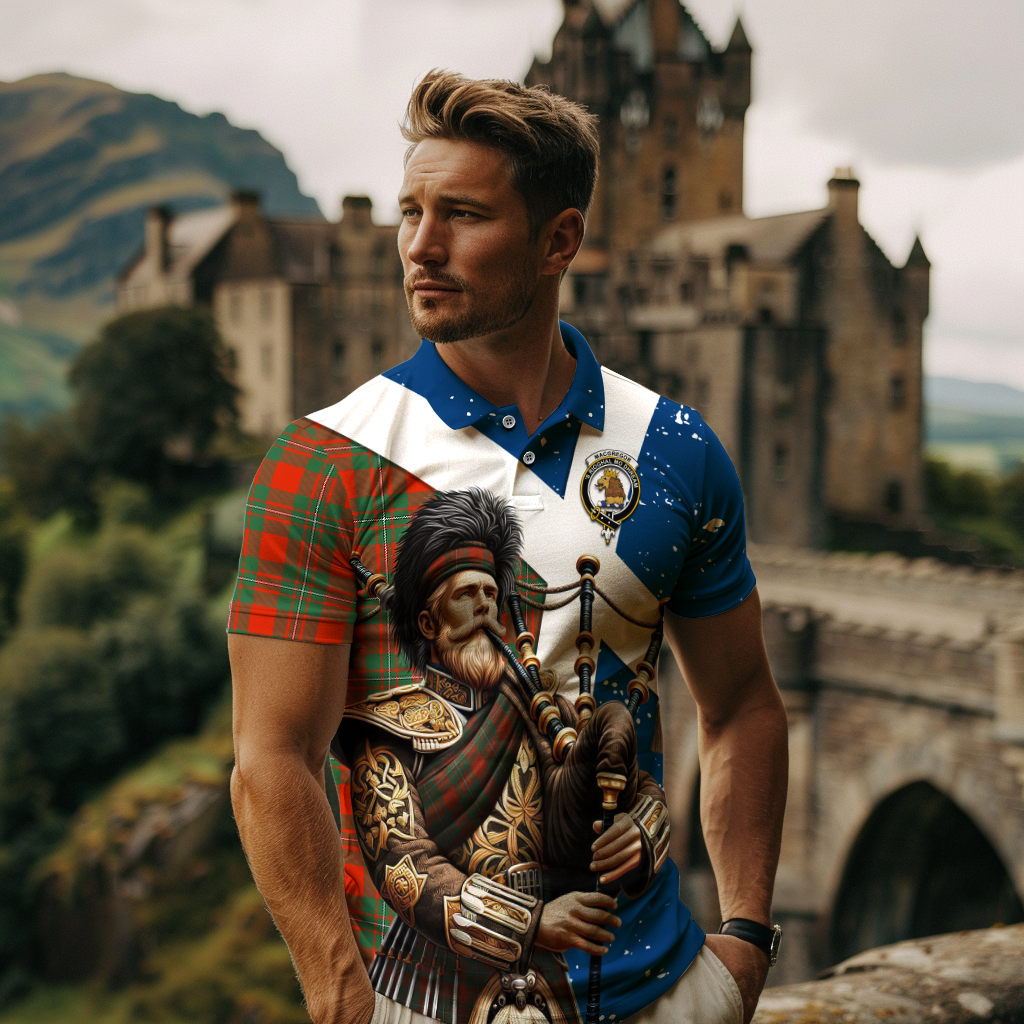 Adair Tartan Polo Shirt with Family Crest Scottish Bagpiper Vibes