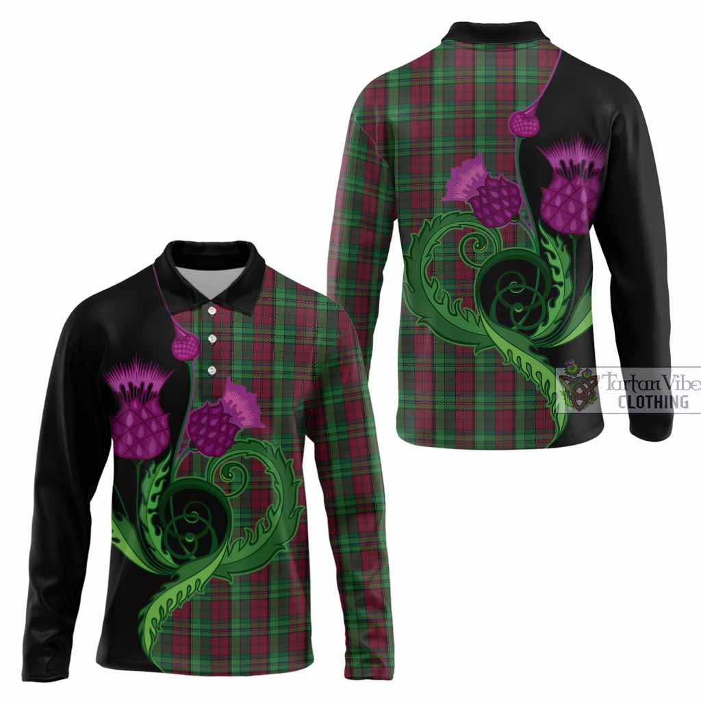 Pope of Wales Tartan Long Sleeve Polo Shirt Traditional Scottish Thistle
